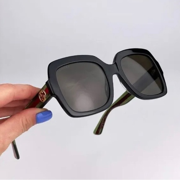 GUCCI WEB GG0036SN 002 Sunglasses Black Green Red Square Wome - Picture 10 of 15